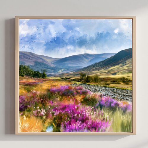 Cairngorms National Park Watercolor Print: Scotland Travel Art Poster Square