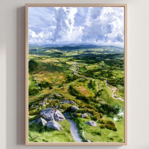 Dartmoor National Park England UK Watercolor Print: UK Travel Art Poster Print