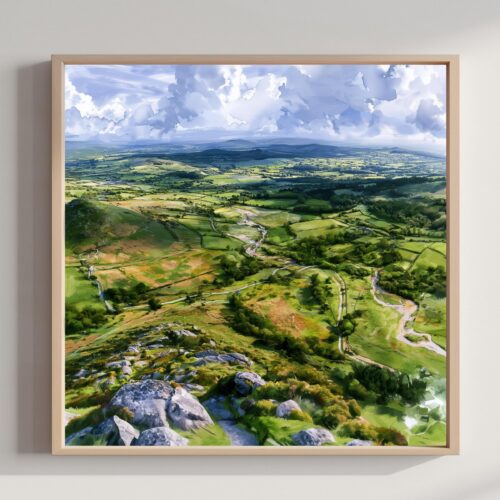 Dartmoor National Park England UK Watercolor Print: Square Travel Art Poster Print