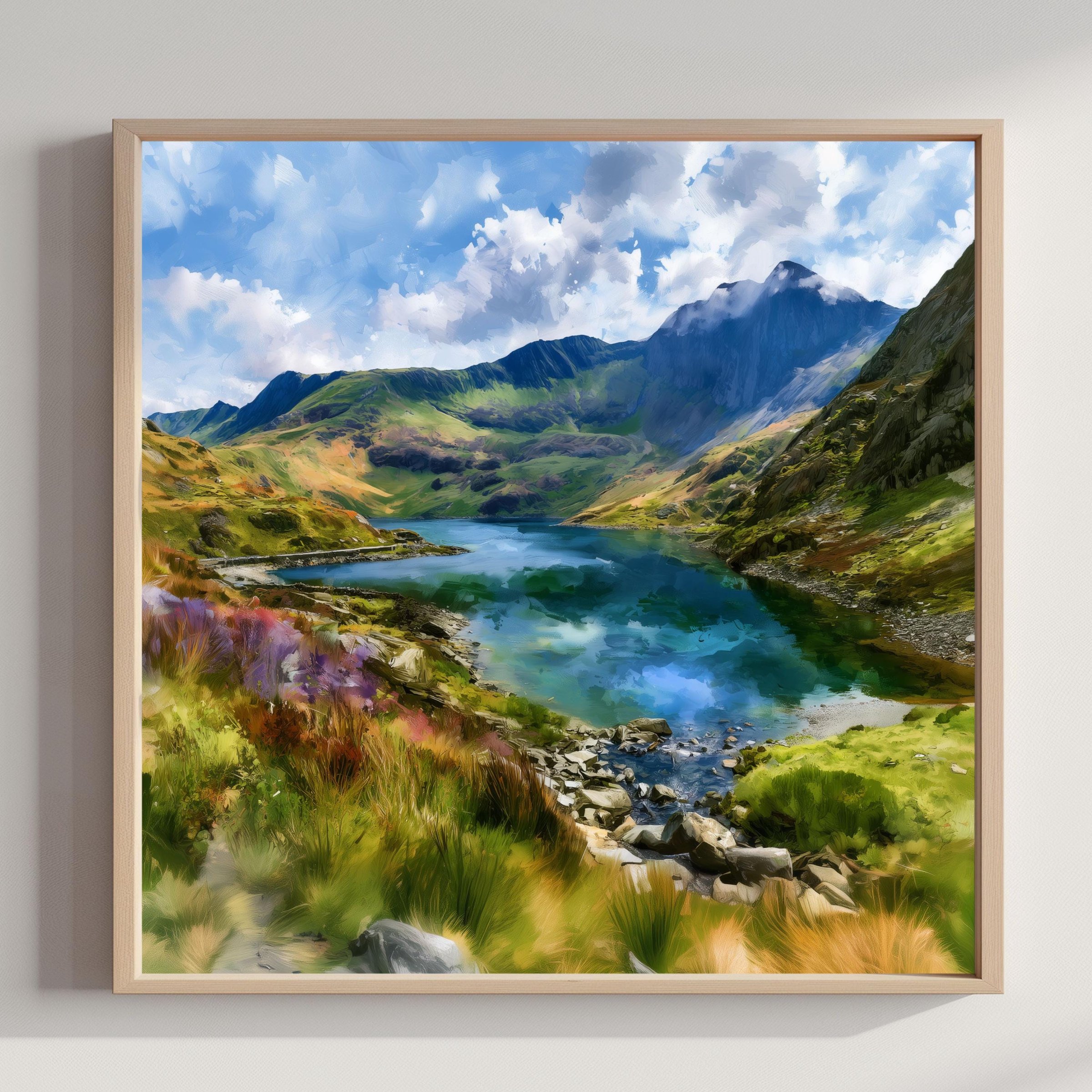 Eryri Snowdonia National Park Wales UK Watercolor Print: Travel Art Poster Square