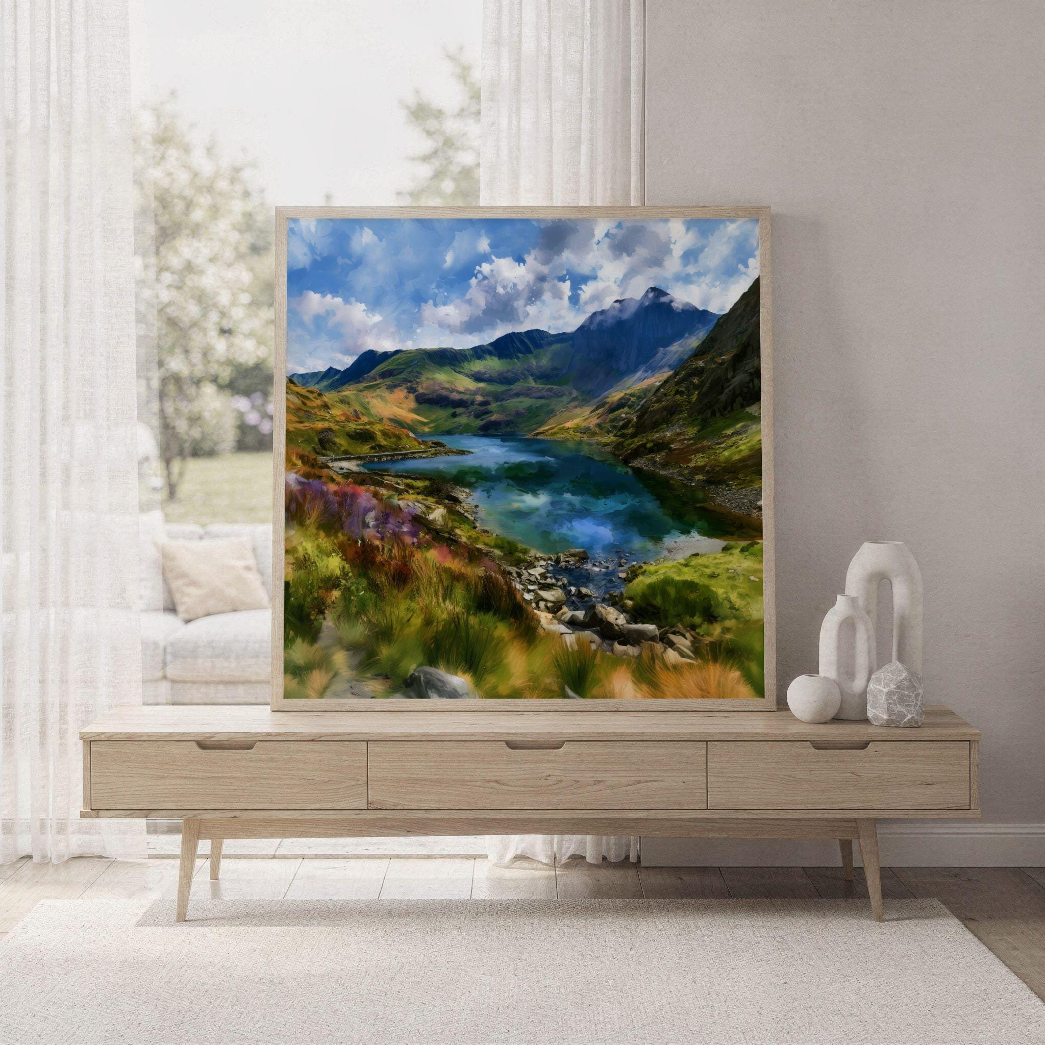 Eryri Snowdonia National Park Wales UK Watercolor Print: Travel Art Poster Square - Image 7