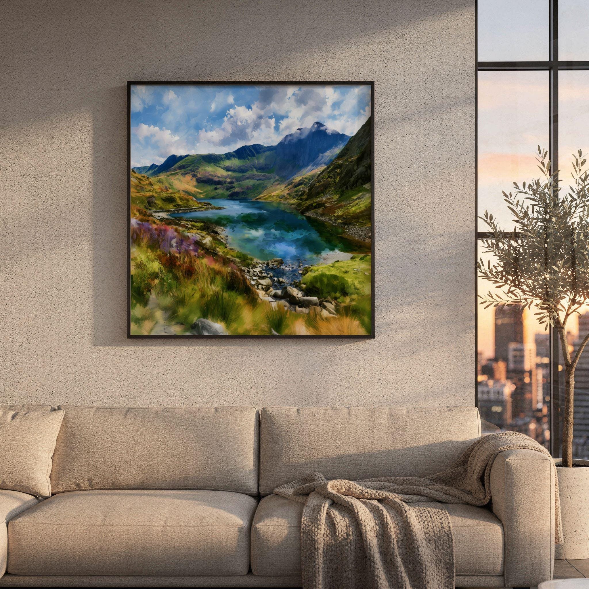 Eryri Snowdonia National Park Wales UK Watercolor Print: Travel Art Poster Square - Image 8