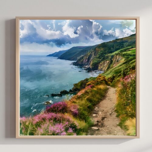 Exmoor National Park Watercolor Print: Square Travel Art Poster Square