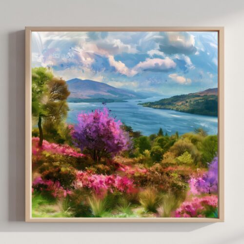 Loch Lomond National Park Watercolor Print: Scotland Travel Art Poster Square