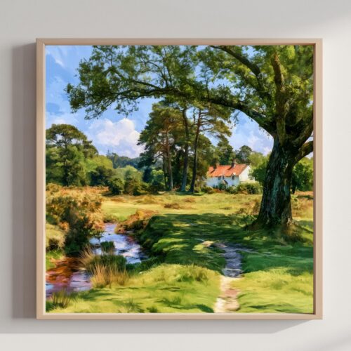 New Forest National Park Watercolor Print: Square Travel Art Poster Square