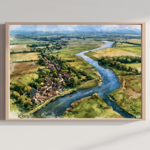 Norfolk Broads National Park England UK Watercolor Print: UK Travel Art Poster
