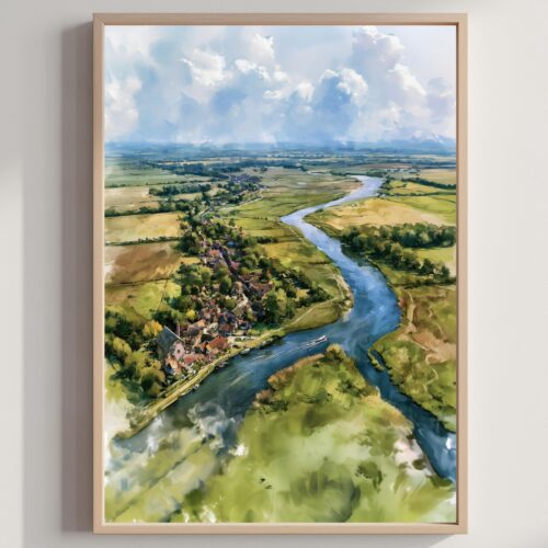 Norfolk Broads National Park England UK Watercolor Print: UK Travel Art Poster