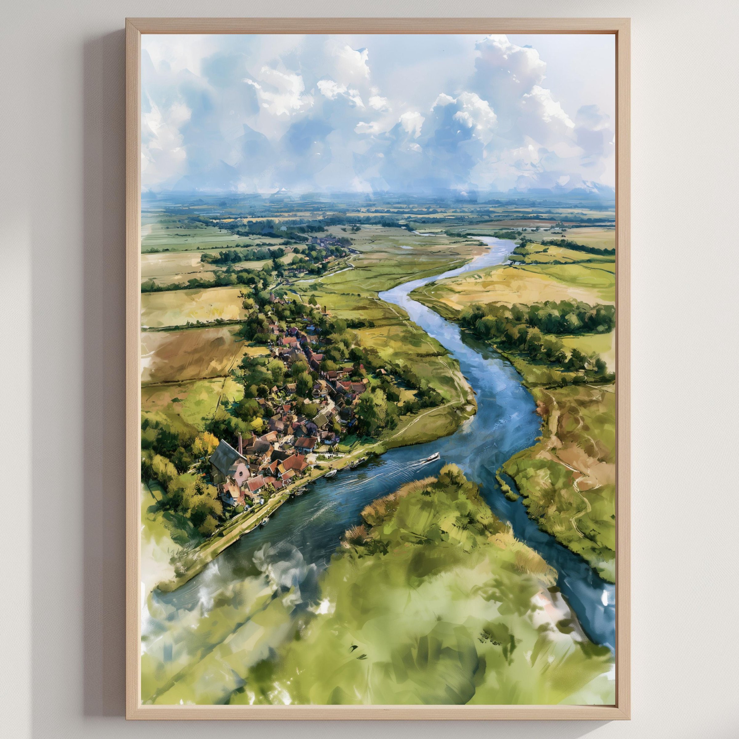 Norfolk Broads National Park England UK Watercolor Print: UK Travel Art Poster
