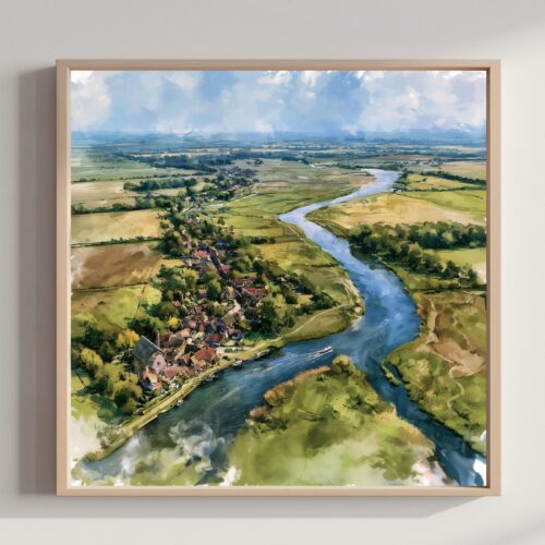 Norfolk Broads National Park England UK Watercolor Print: Square Travel Art Poster Print
