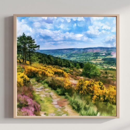 North York Moors National Park England UK Watercolor Print: Square Travel Art Poster Print