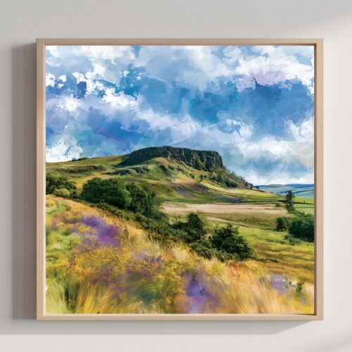 Northumberland National Park England UK Watercolor Print: Travel Art Poster Square