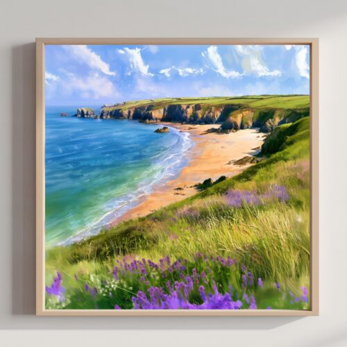 Pembrokeshire Coast National Wales UK Park Watercolor Print: Square Travel Art Poster