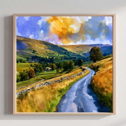 Yorkshire Dales National Park England UK Watercolor Print: Square Travel Art Poster Print