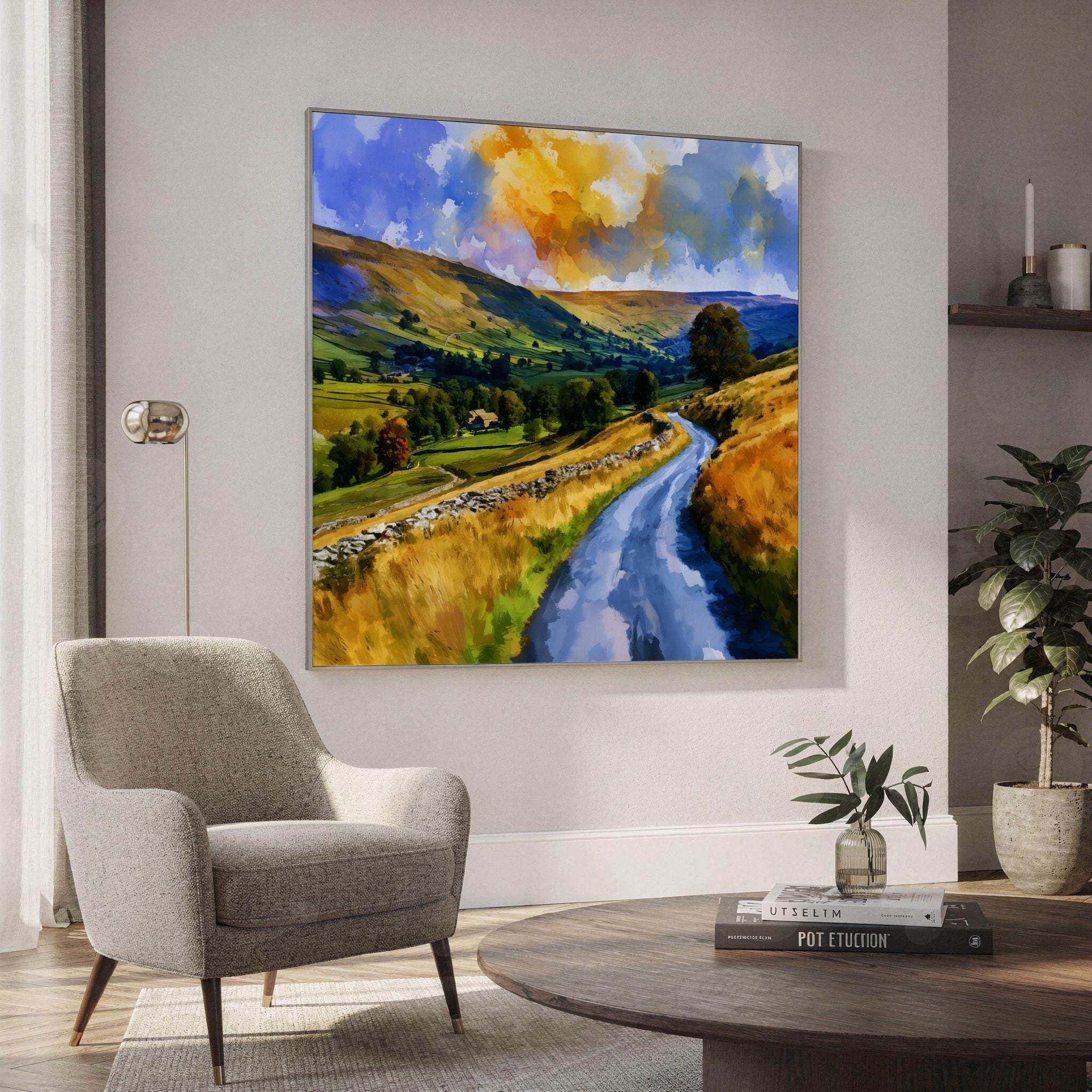 Yorkshire Dales National Park England UK Watercolor Print: Square Travel Art Poster Print - Image 2