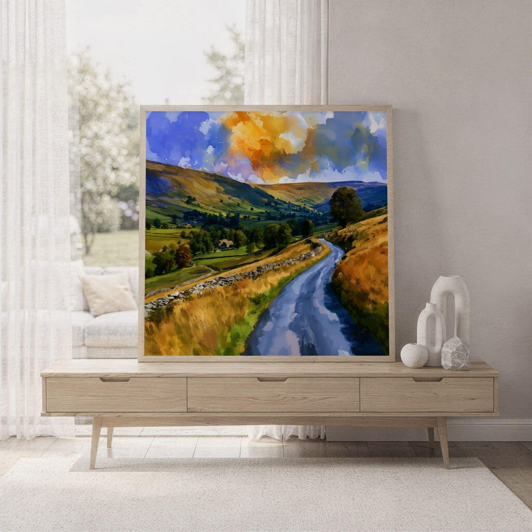 Yorkshire Dales National Park England UK Watercolor Print: Square Travel Art Poster Print - Image 7