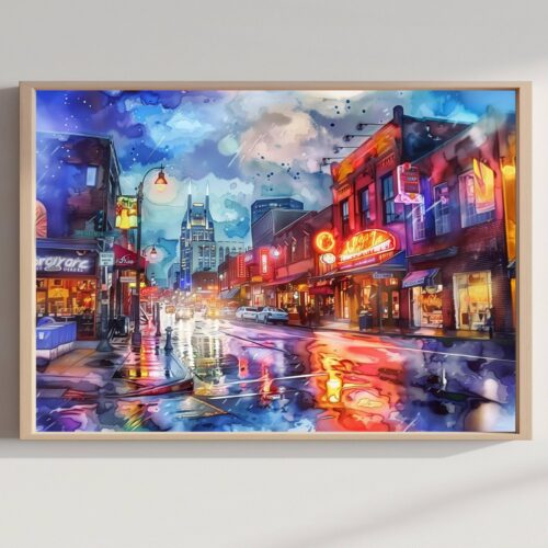 Music Row Nashville Tennessee USA Watercolor Print: American Travel Art Poster