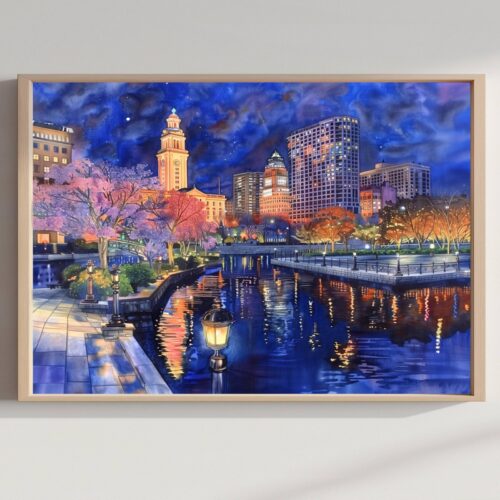 Waterford Park Providence Rhode Island Watercolor Print: USA Travel Art Poster