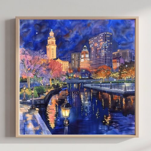 Waterford Park Providence Rhode Island Watercolor Print: USA Travel Art Poster Square