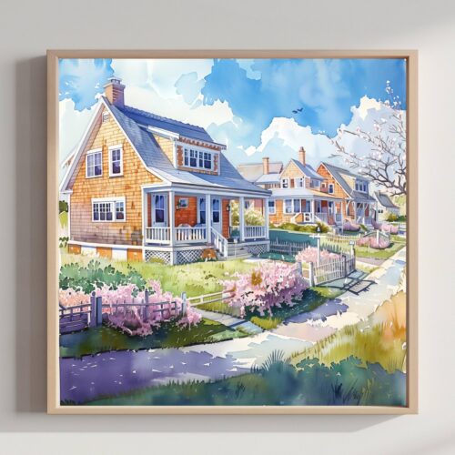 Martha's Vineyard Massachusetts Watercolor Print: Square Travel Art Poster Square