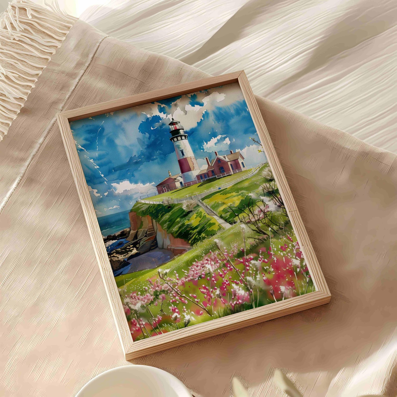 Montauk Point Lighthouse Long Island New York USA Watercolor Print: American Travel Art Poster - Image 10