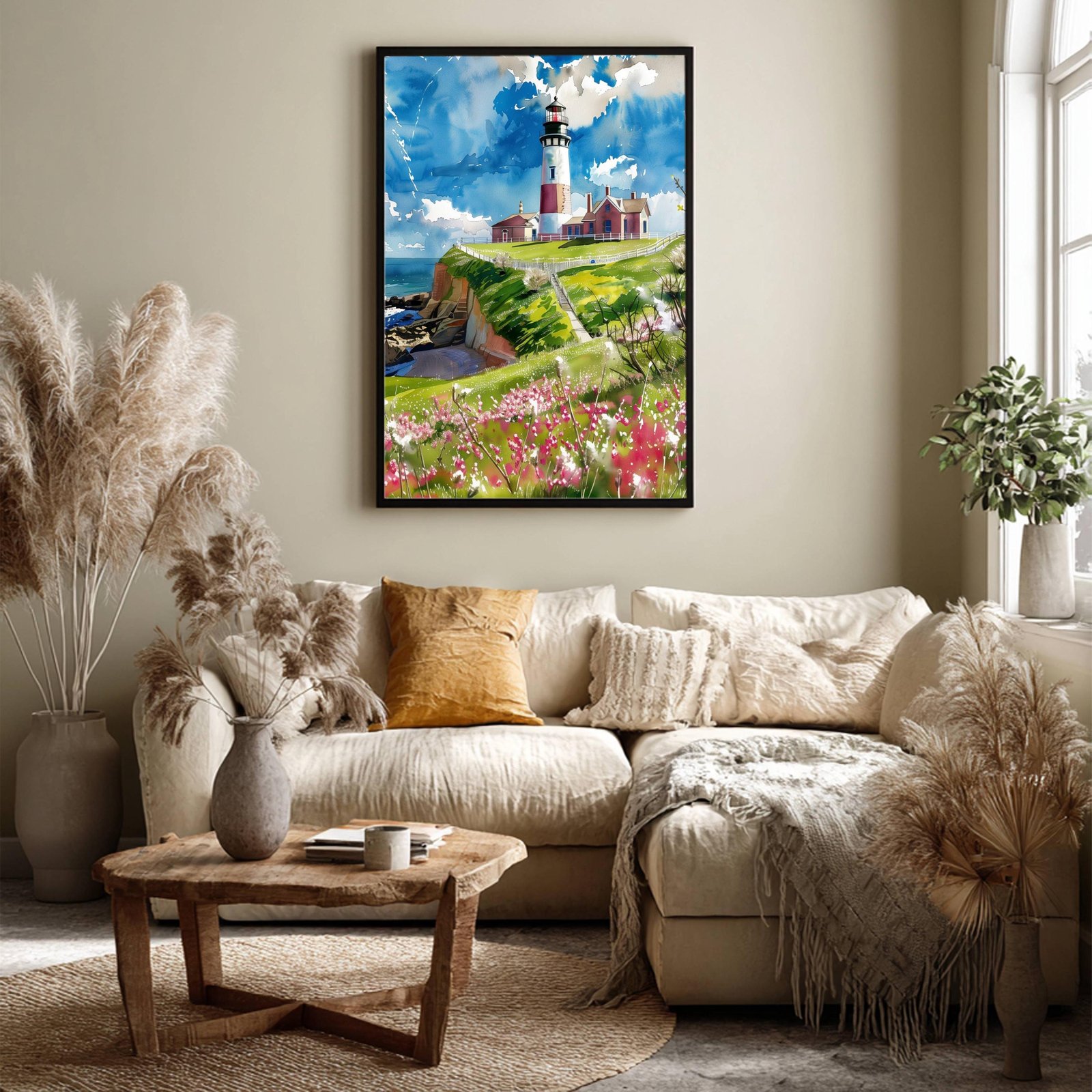 Montauk Point Lighthouse Long Island New York USA Watercolor Print: American Travel Art Poster - Image 4