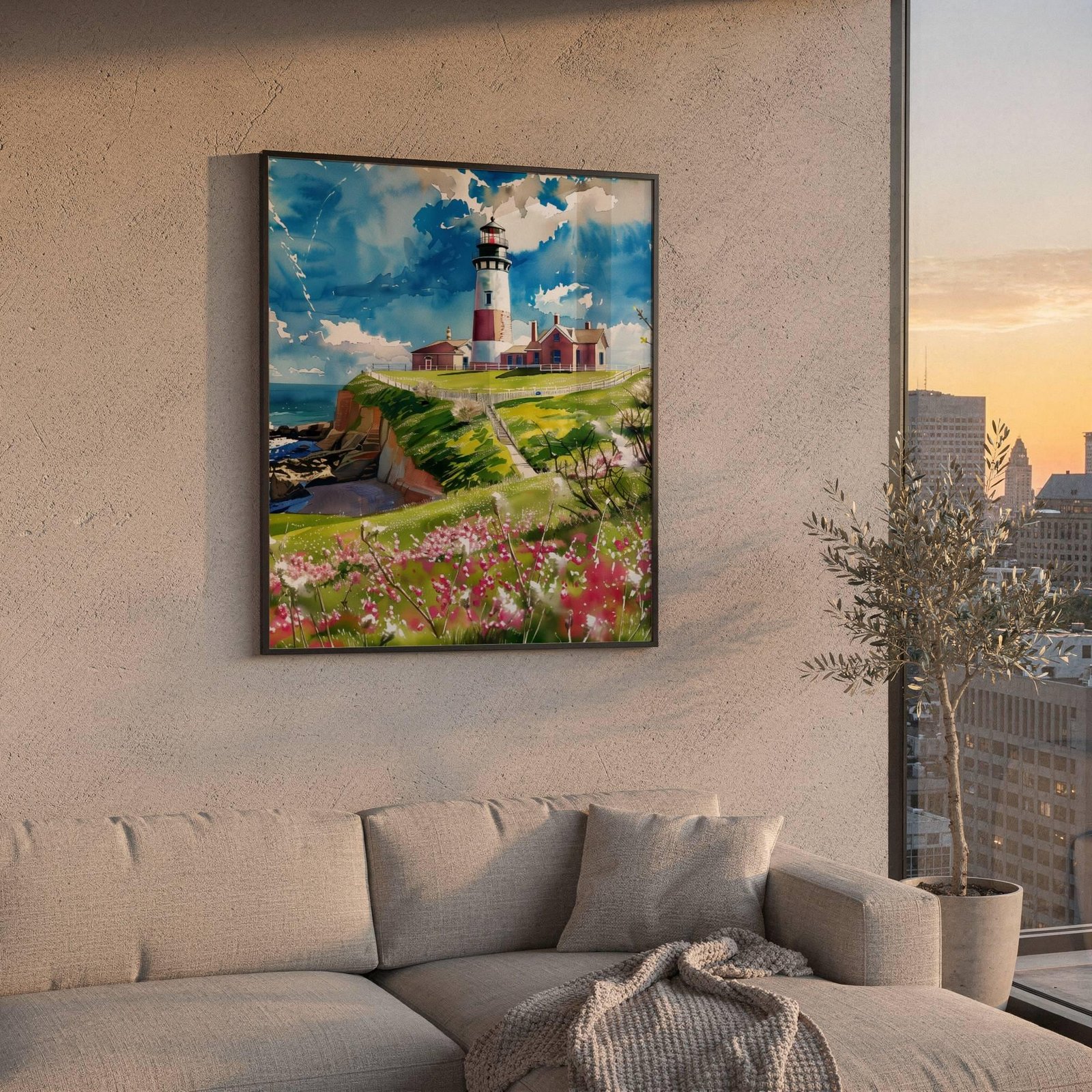 Montauk Point Lighthouse Long Island New York USA Watercolor Print: American Travel Art Poster - Image 5