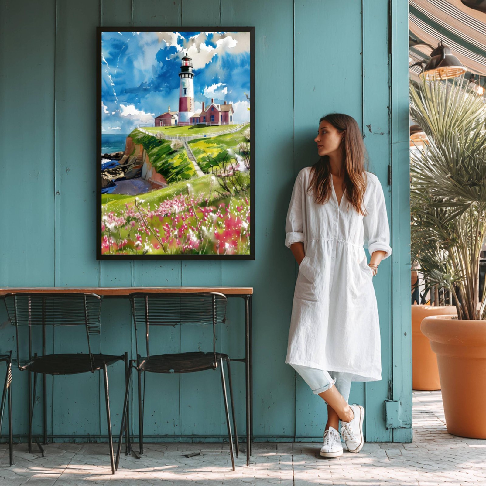 Montauk Point Lighthouse Long Island New York USA Watercolor Print: American Travel Art Poster - Image 6