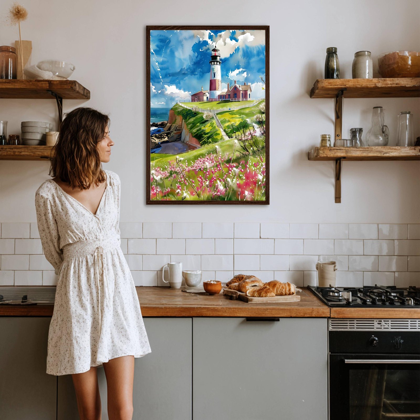 Montauk Point Lighthouse Long Island New York USA Watercolor Print: American Travel Art Poster - Image 7