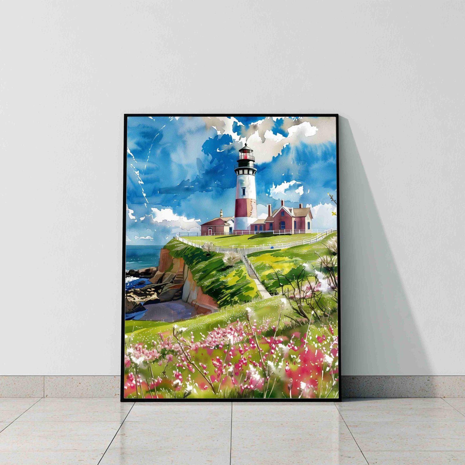 Montauk Point Lighthouse Long Island New York USA Watercolor Print: American Travel Art Poster - Image 8