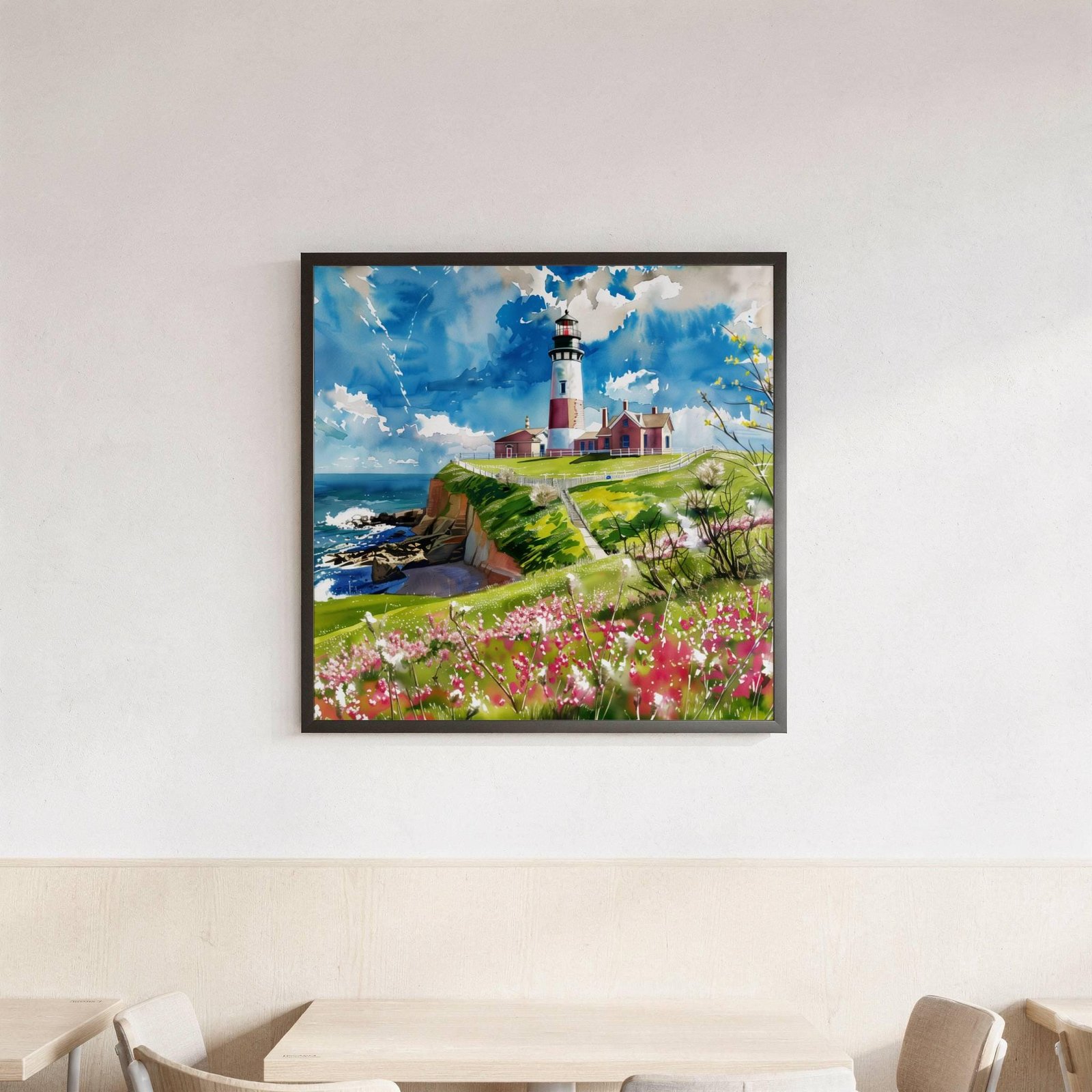 Montauk Point Lighthouse New York Watercolor Print: Square Travel Art Poster Square - Image 3