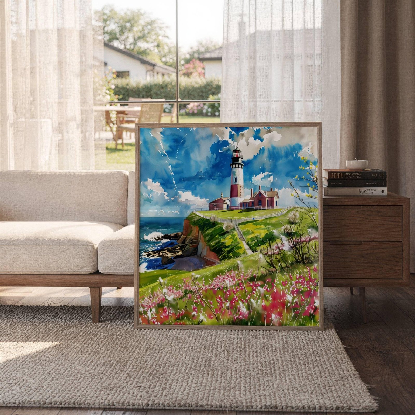 Montauk Point Lighthouse New York Watercolor Print: Square Travel Art Poster Square - Image 6
