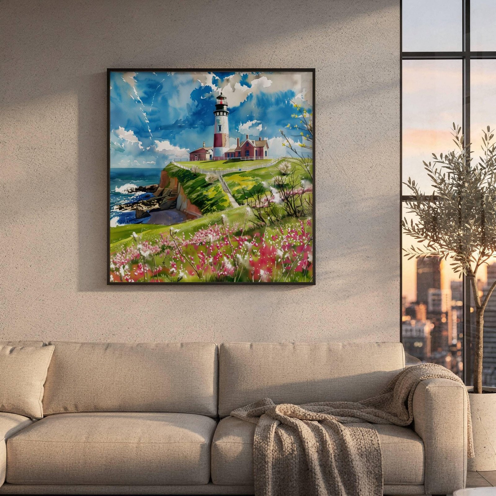 Montauk Point Lighthouse New York Watercolor Print: Square Travel Art Poster Square - Image 8