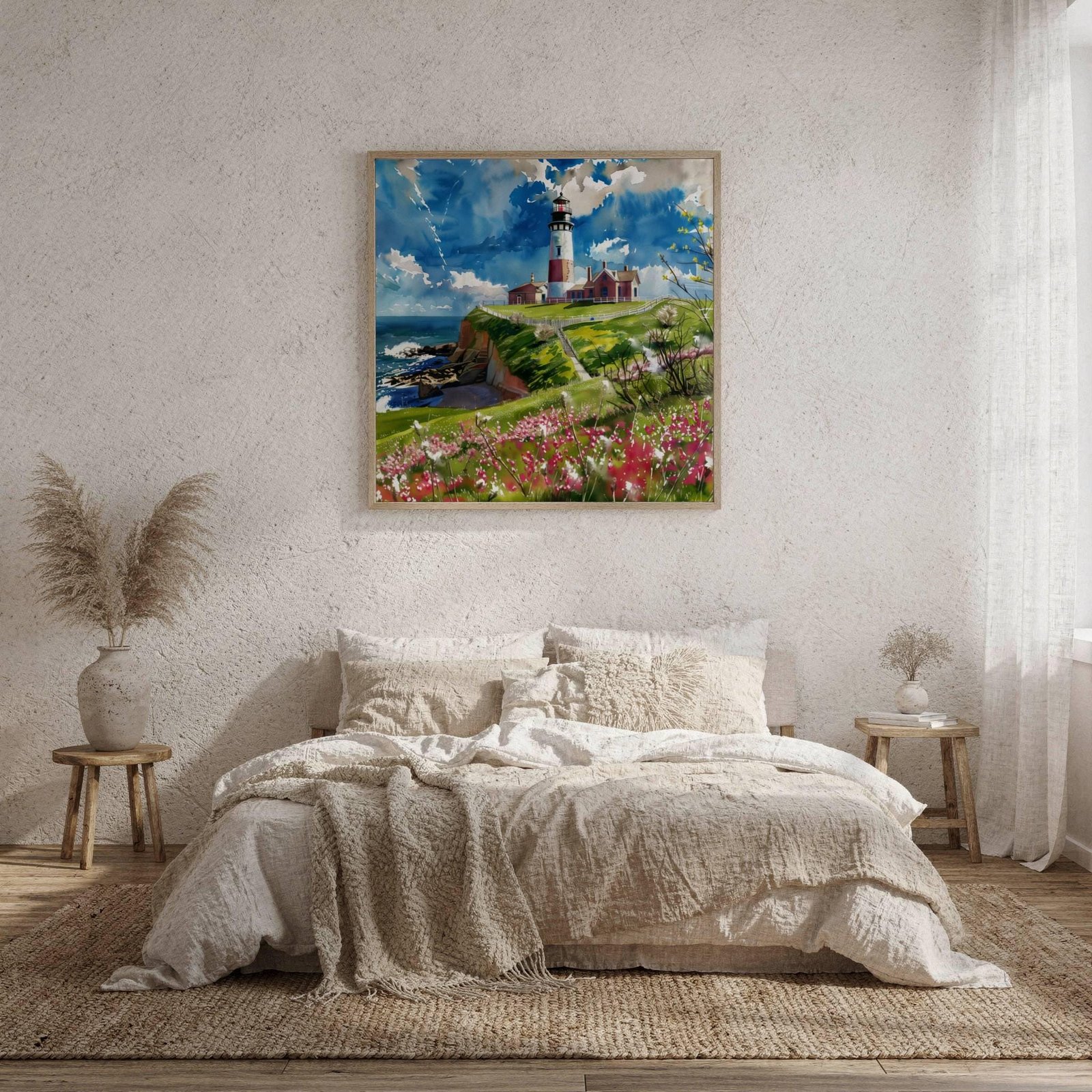 Montauk Point Lighthouse New York Watercolor Print: Square Travel Art Poster Square - Image 9
