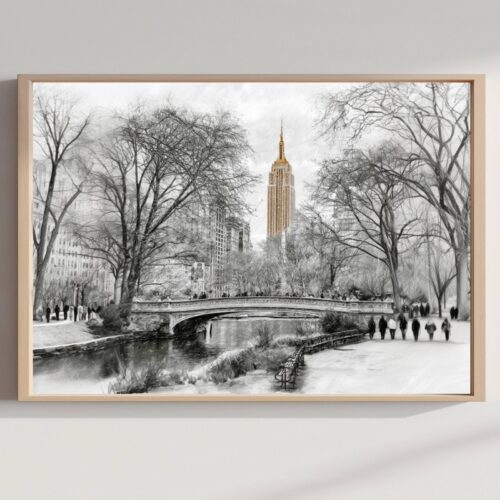Central Park New York USA Pencil Sketch Print: USA Travel Art Poster