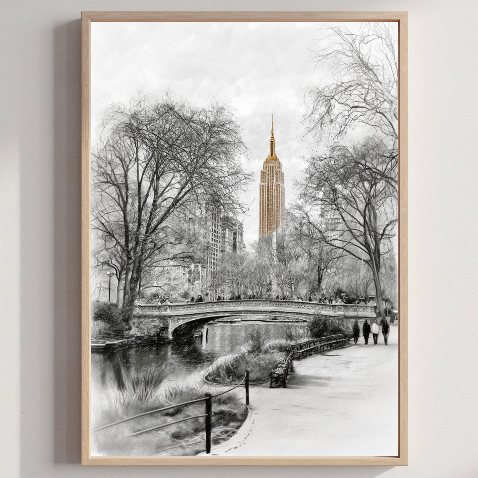 Central Park New York Pencil Sketch Print: USA Travel Art Poster