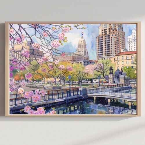 Waterford Park Providence Rhode Island USA Watercolor Print: USA Travel Art Poster