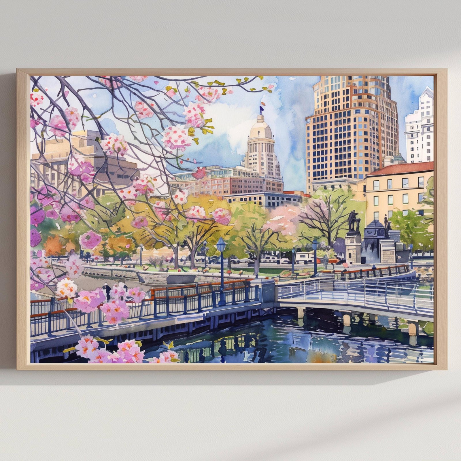 Waterford Park Providence Rhode Island USA Watercolor Print: USA Travel Art Poster