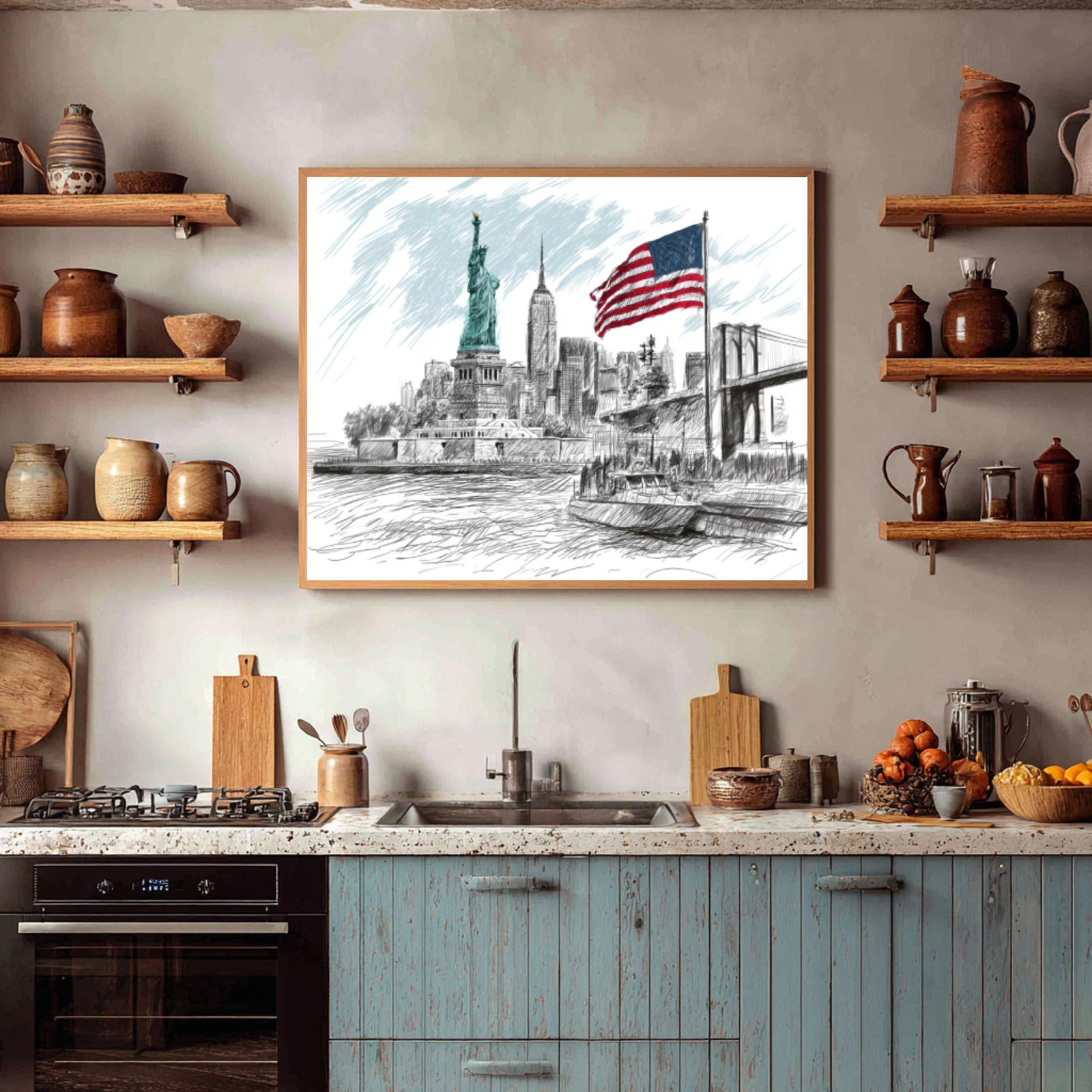 Statue of Liberty New York Pencil Sketch Print: USA Travel Art Poster - Image 7