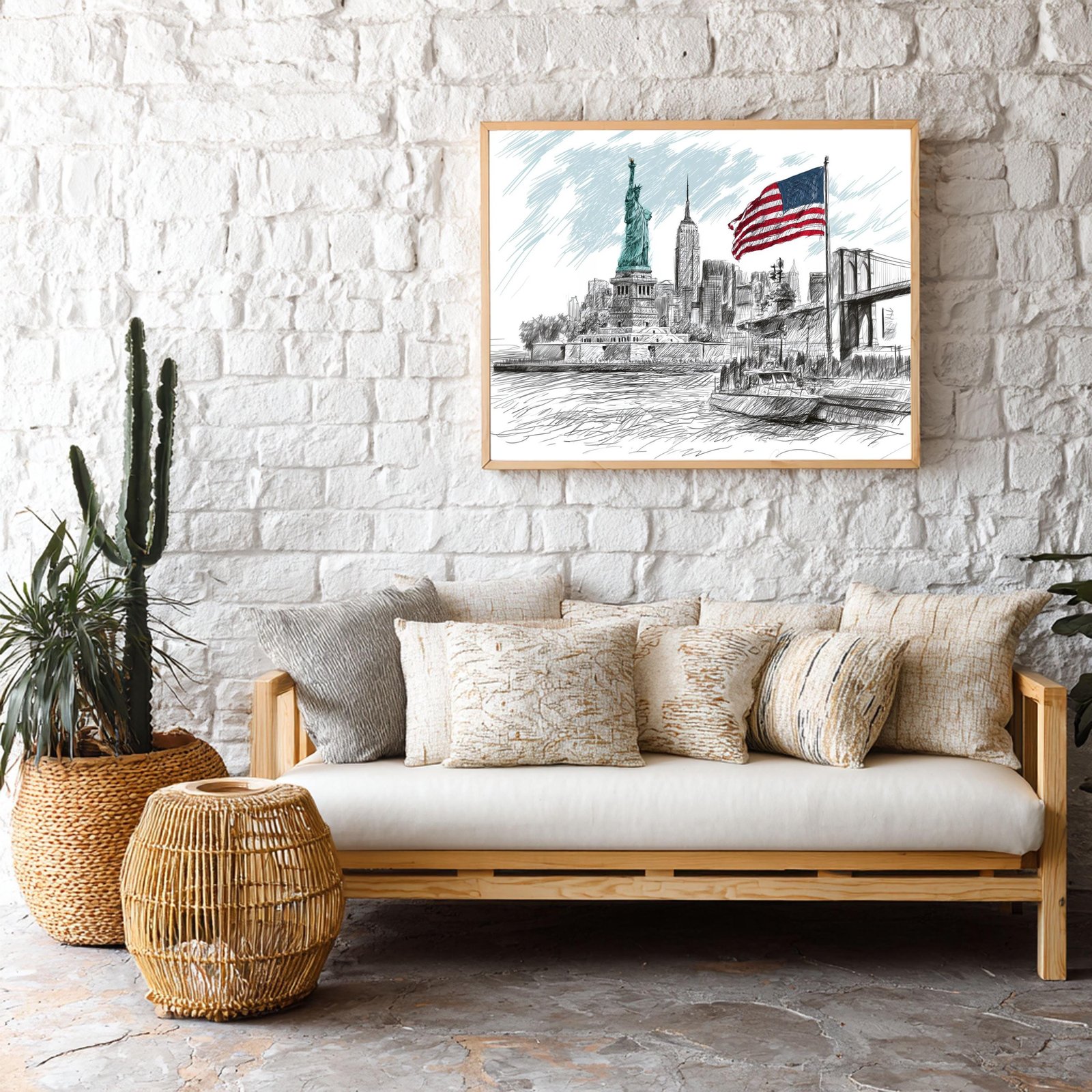 Statue of Liberty New York Pencil Sketch Print: USA Travel Art Poster - Image 9