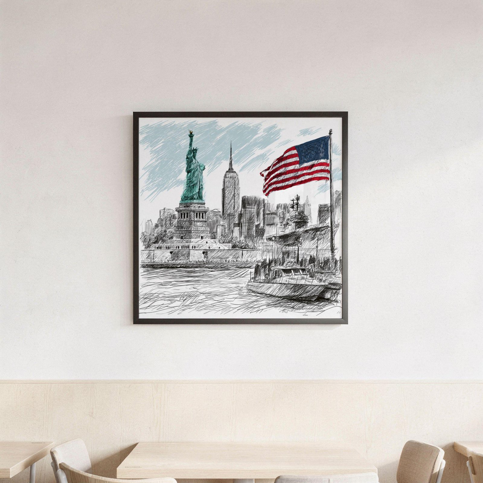 Statue of Liberty New York Pencil Sketch Print: USA Travel Art Poster Square - Image 3