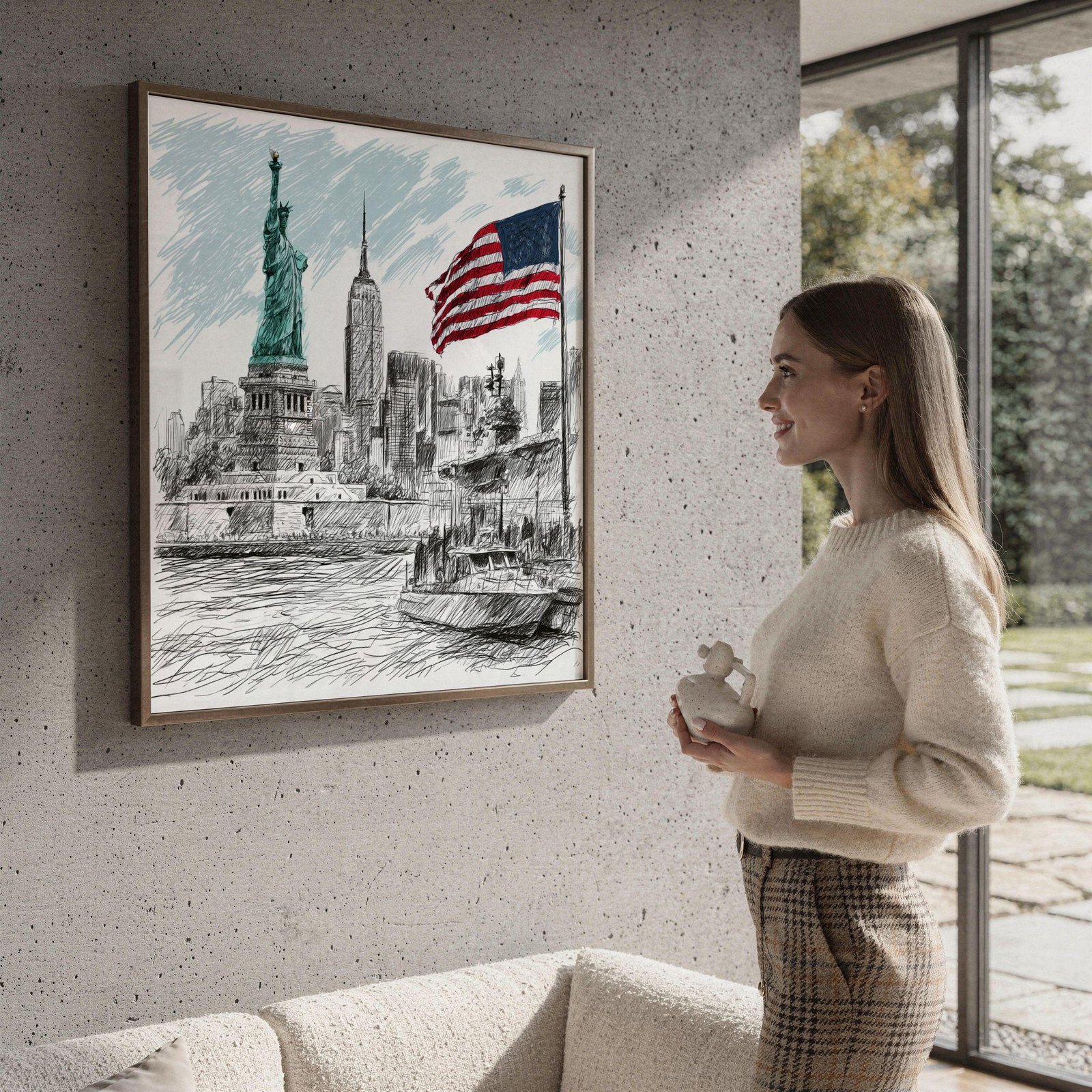 Statue of Liberty New York Pencil Sketch Print: USA Travel Art Poster Square - Image 4