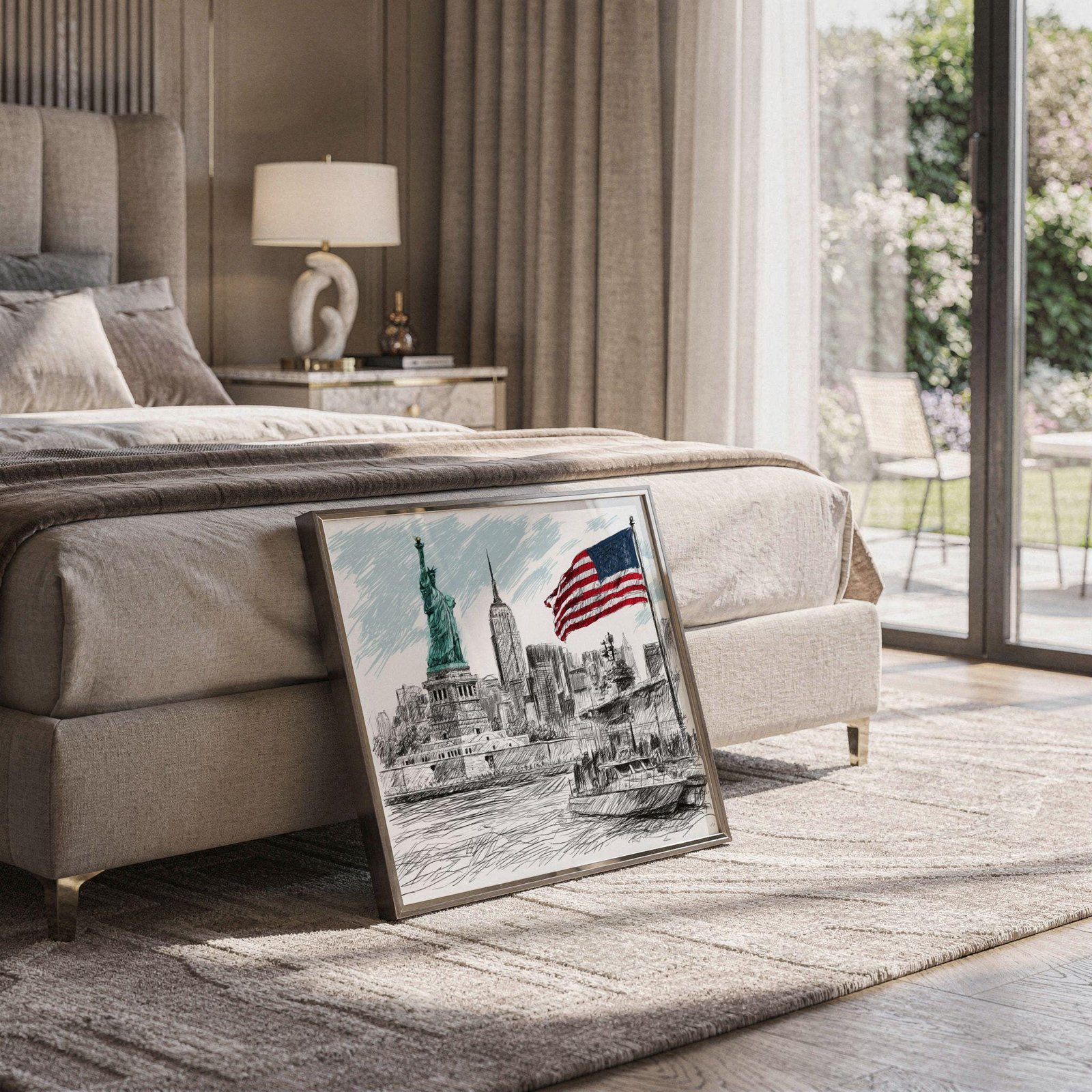 Statue of Liberty New York Pencil Sketch Print: USA Travel Art Poster Square - Image 5