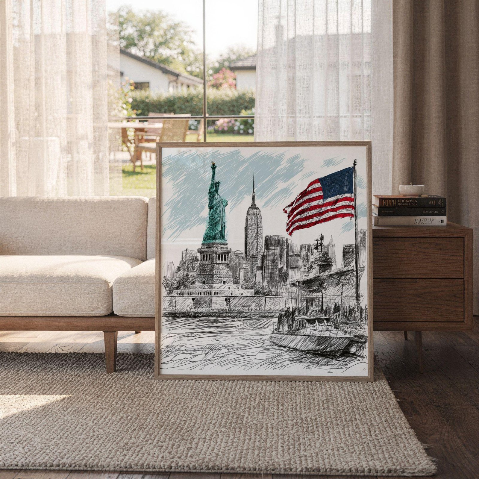 Statue of Liberty New York Pencil Sketch Print: USA Travel Art Poster Square - Image 6