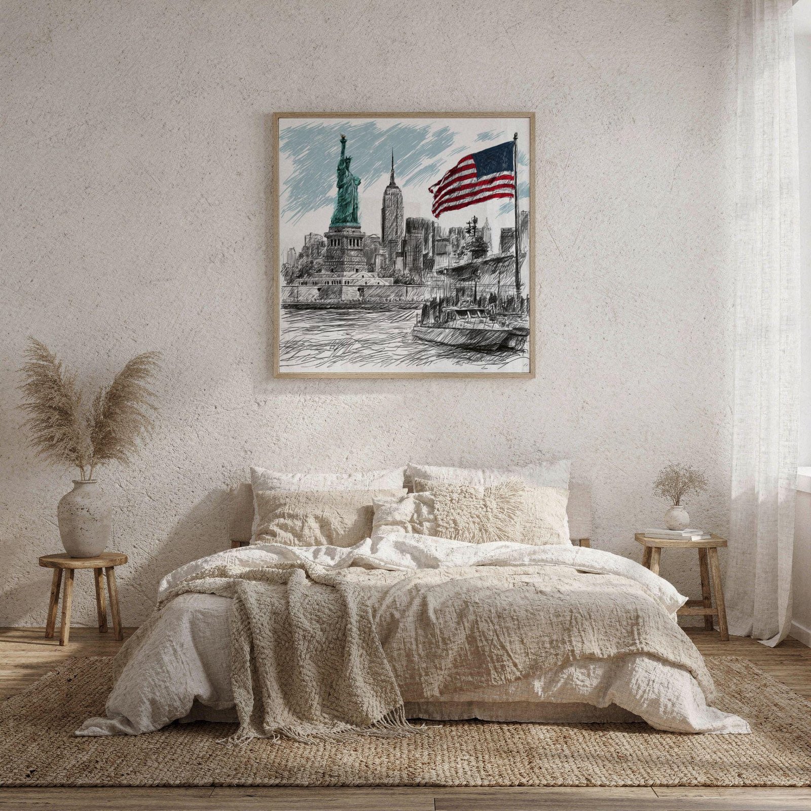 Statue of Liberty New York Pencil Sketch Print: USA Travel Art Poster Square - Image 9