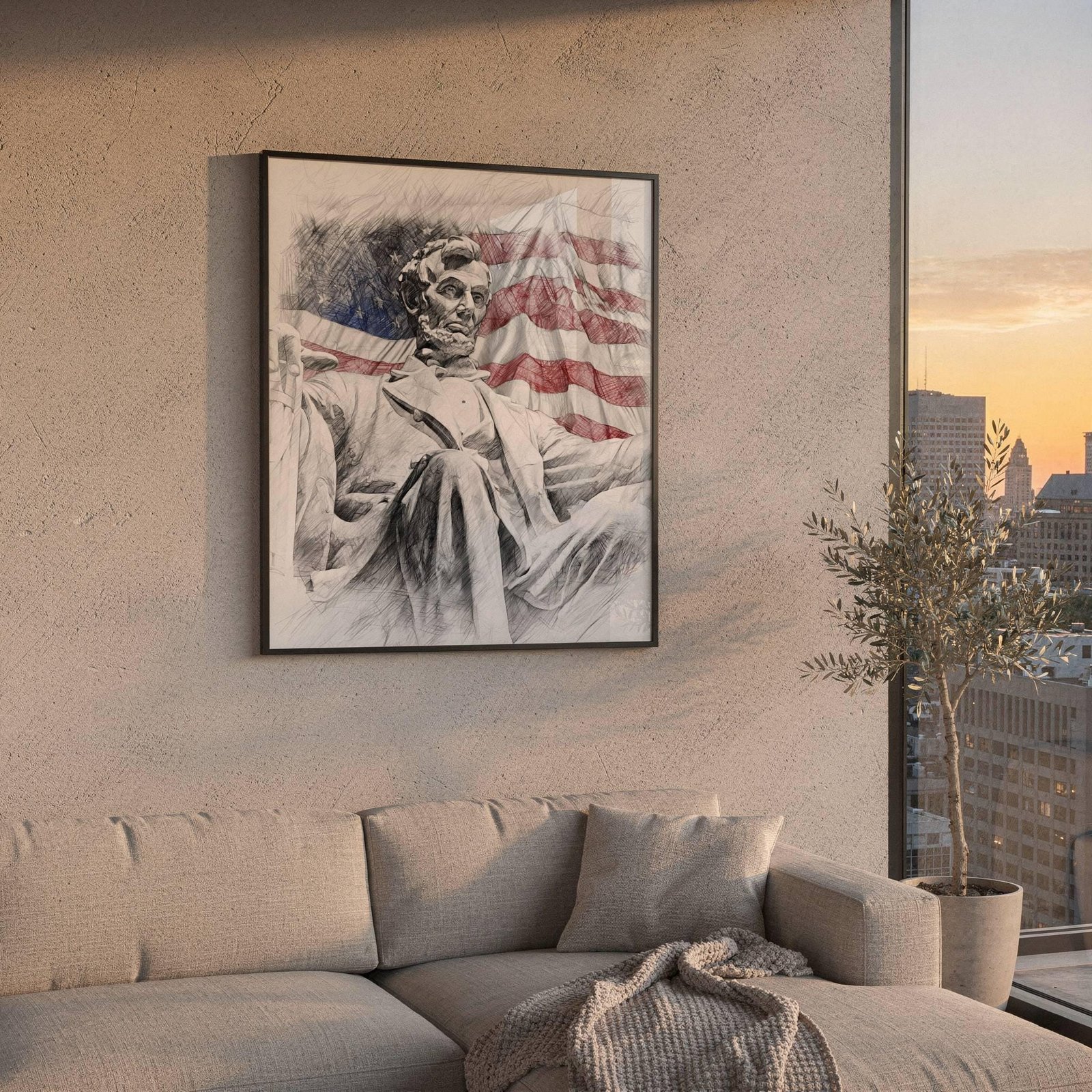 Abraham Lincoln Statue Washington DC Pencil Sketch Print: USA Travel Art Poster - Image 2