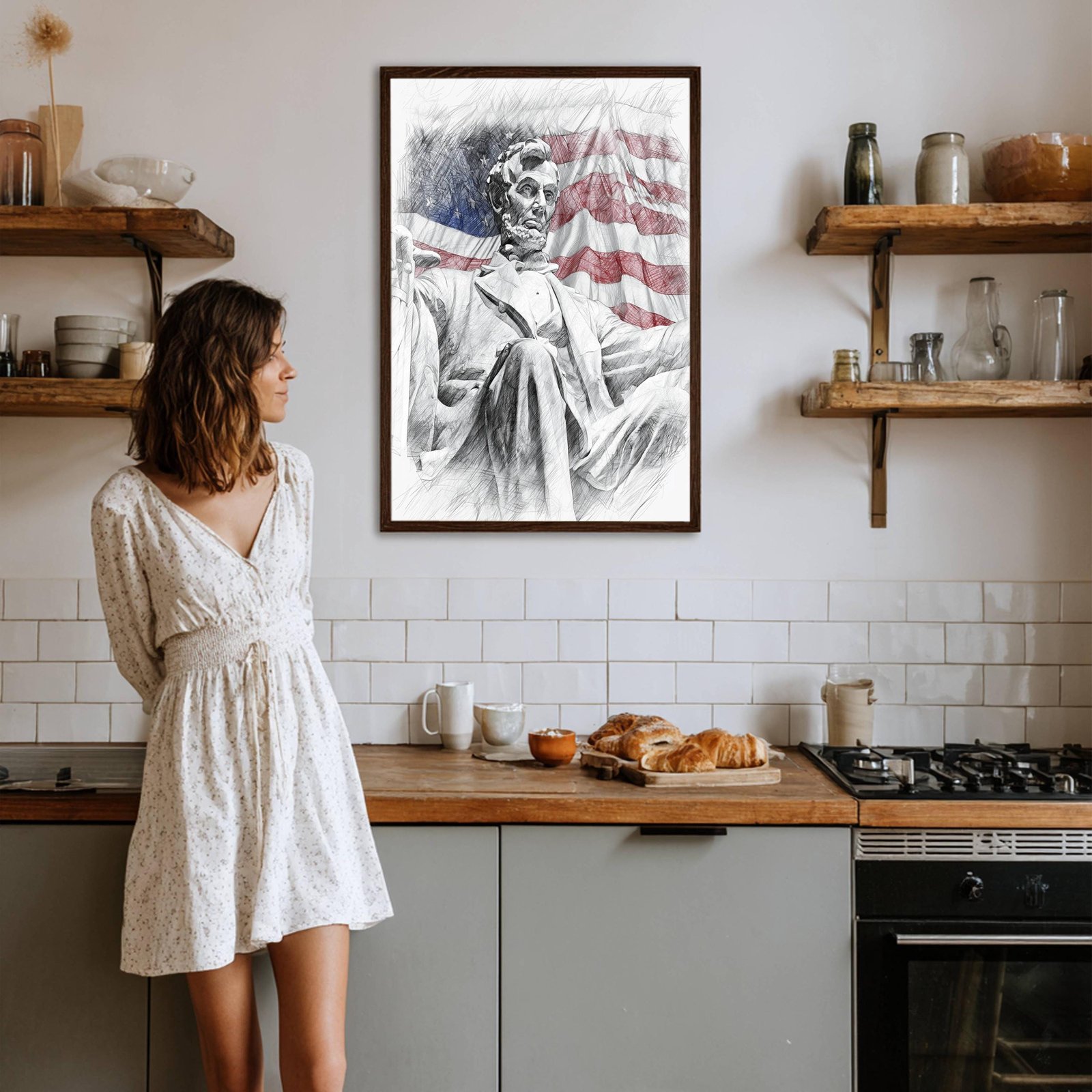 Abraham Lincoln Statue Washington DC Pencil Sketch Print: USA Travel Art Poster - Image 5