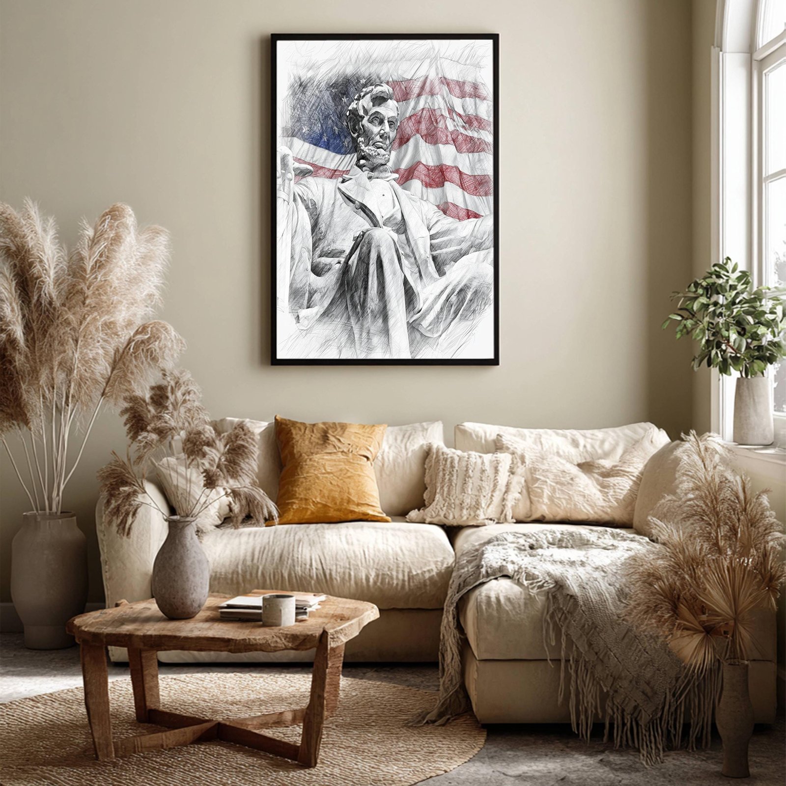 Abraham Lincoln Statue Washington DC Pencil Sketch Print: USA Travel Art Poster - Image 6
