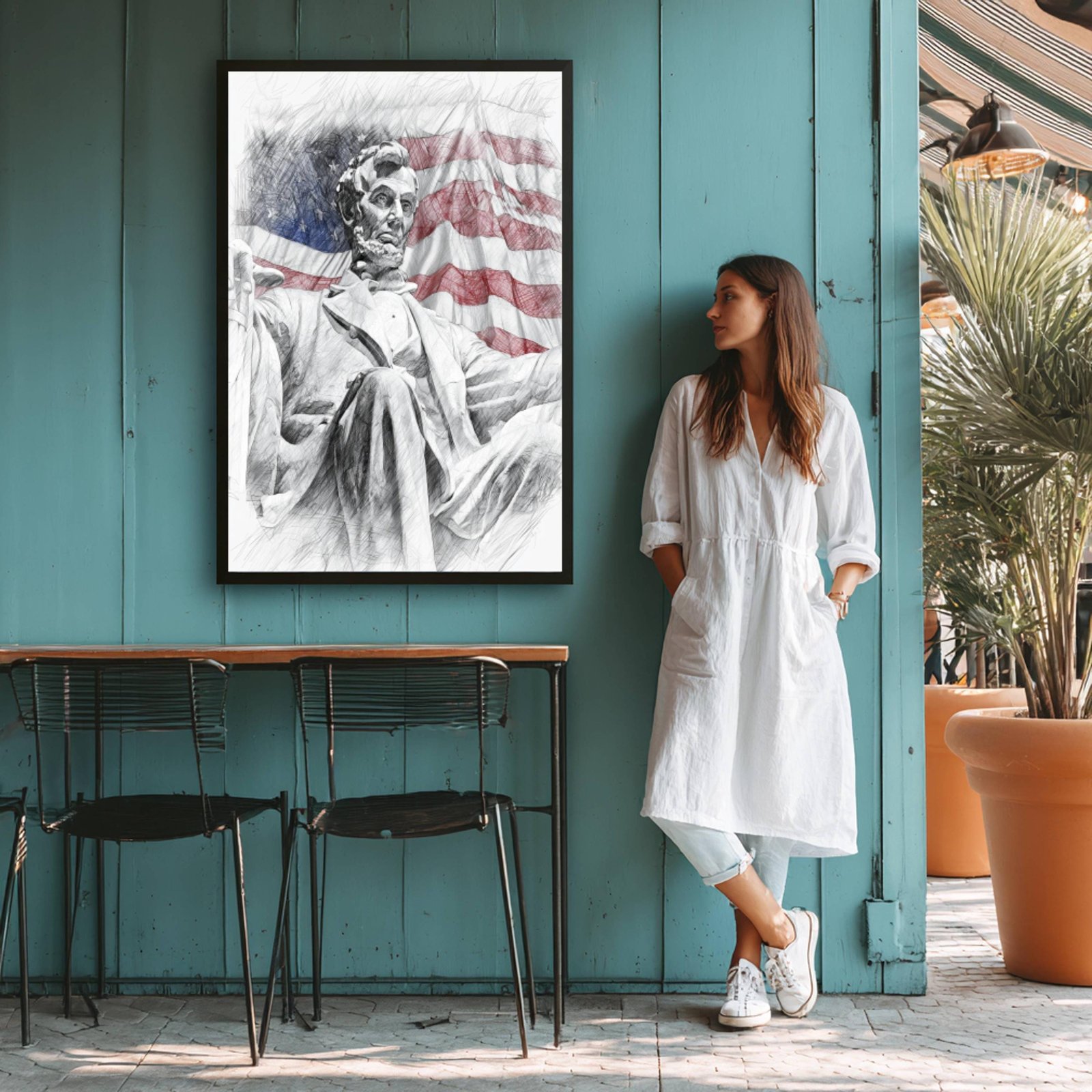 Abraham Lincoln Statue Washington DC Pencil Sketch Print: USA Travel Art Poster - Image 7