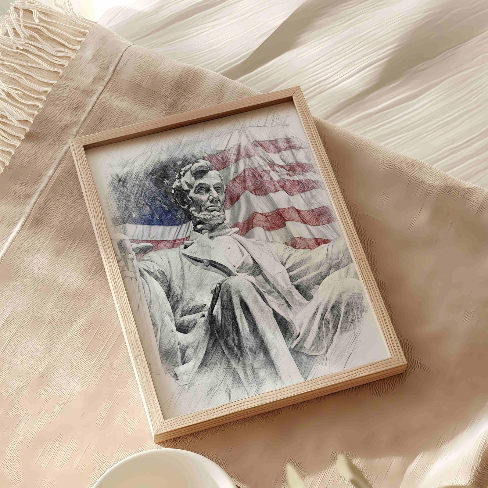 Abraham Lincoln Statue Washington DC Pencil Sketch Print: USA Travel Art Poster - Image 8