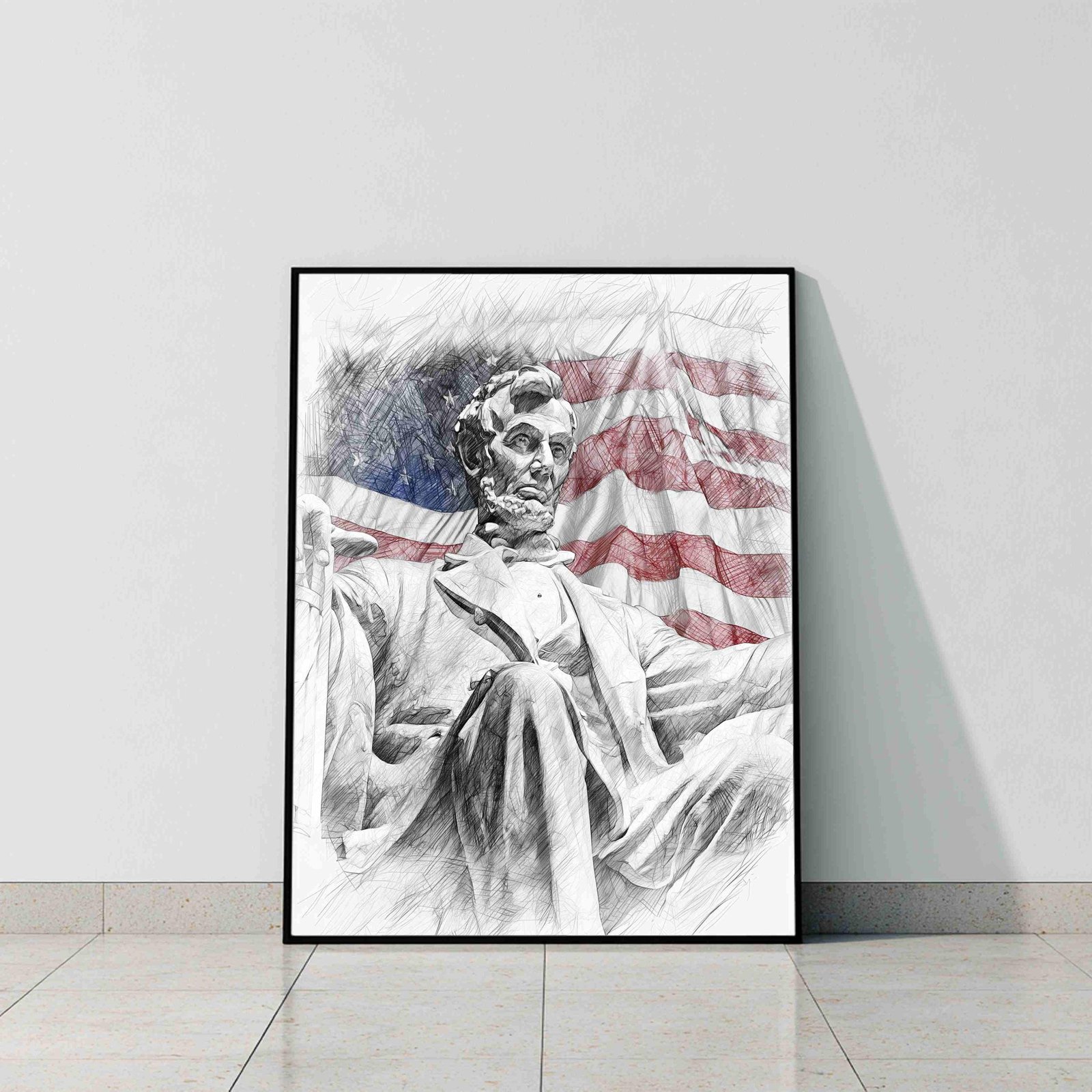 Abraham Lincoln Statue Washington DC Pencil Sketch Print: USA Travel Art Poster - Image 9